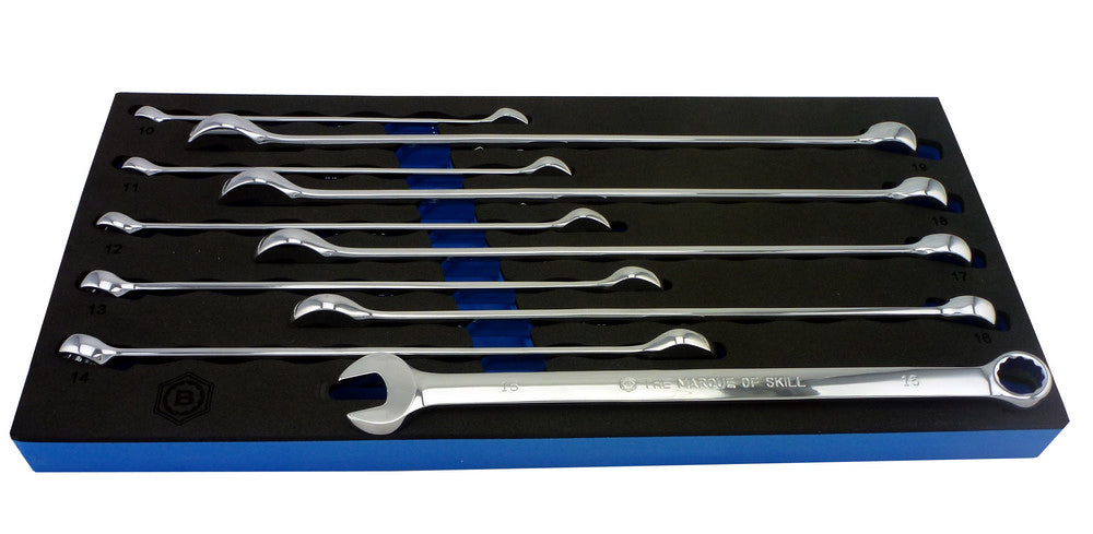 Britool Hallmark CEXMSET10TC 10 piece extra long combination spanner set 10-19mm with 12 point ring ends in tool control foam