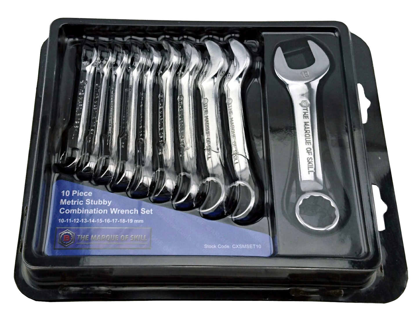Set of 10 piece Britool Hallmark Metric Stubby Combination Wrench Set in packaging