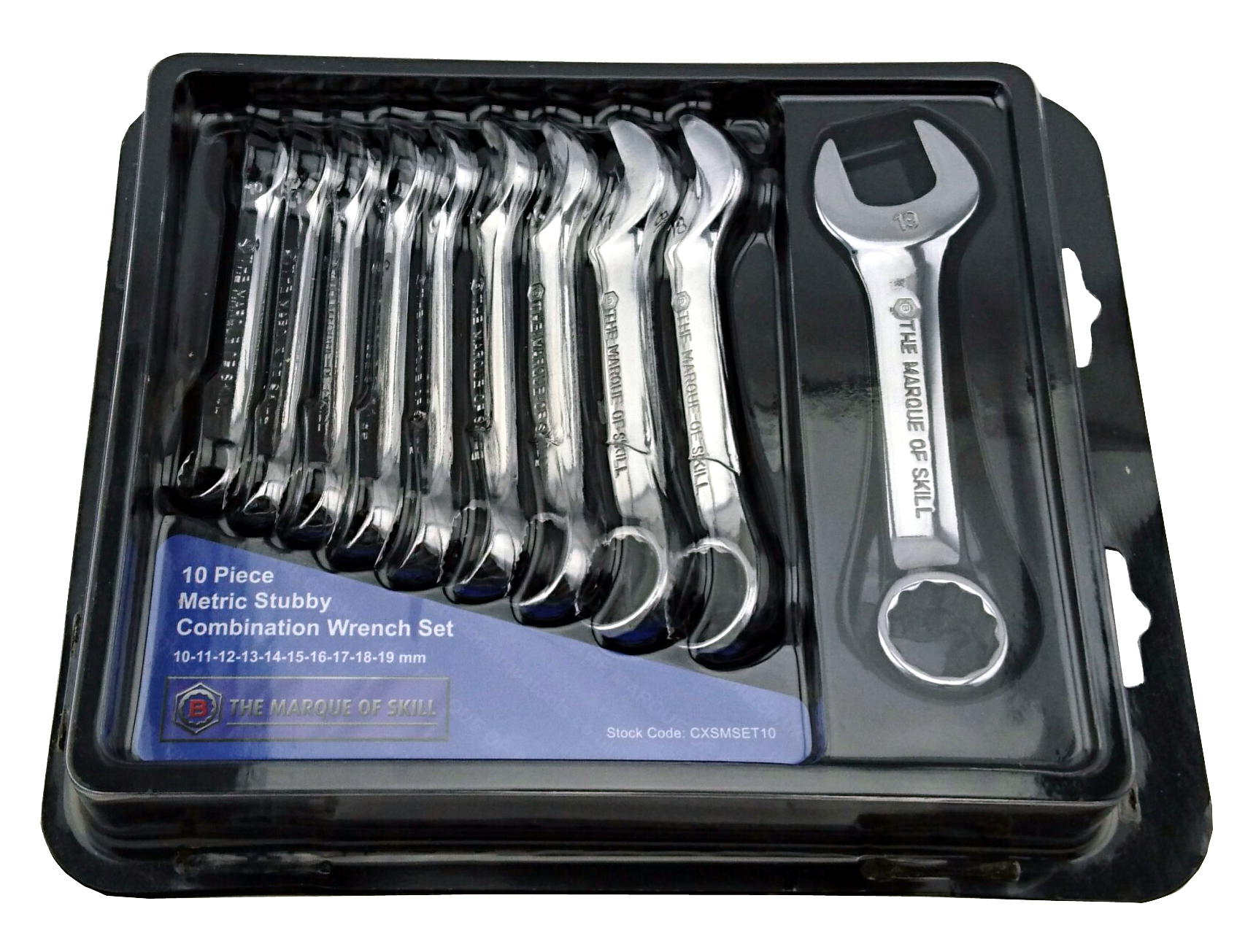 Set of 10 piece Britool Hallmark Metric Stubby Combination Wrench Set in packaging