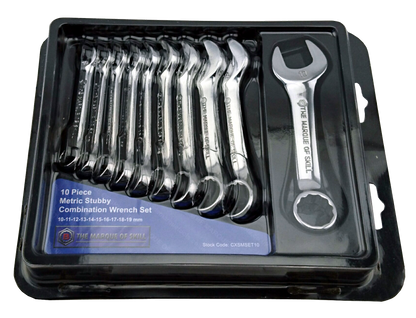 Set of 10 piece Britool Hallmark Metric Stubby Combination Wrench Set in packaging