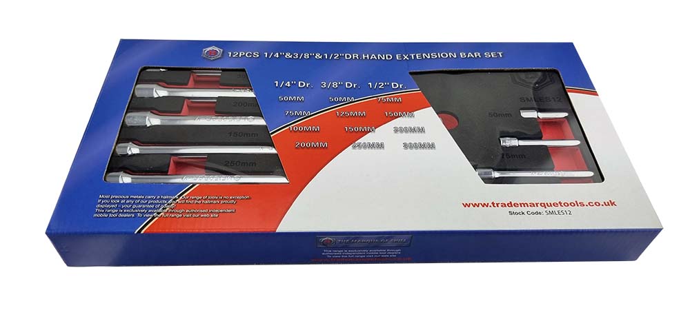 Britool Hallmark SMLES12 extension bar set shown in outer cardboard packaging.