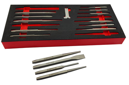 Britool Hallmark HMPC15TC 15 piece heavy duty punch and chisel set with pin taper centre punches and cold chisels in EVA tool control foam