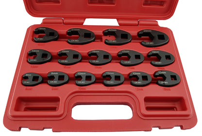 15 piece set of black crow's foot wrenches from Britool Hallmark supplied in plastic storage case, from metric sizes 8-24mm.