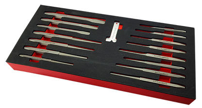 15 piece Britool Hallmark punch and chisel set in tool control foam.