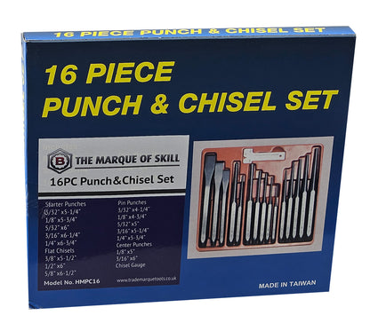 16 piece economy punch and chisel from Britool Hallmark shown in outer carton 