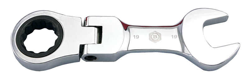 19mm Britool Hallmark Stubby Flex Head Ratchet Spanner showing size and branding.