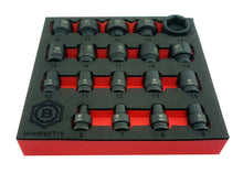 19 piece 3/8" drive standard depth metric impact socket set from 6-24mm from Britool Hallmark range.  Supplied in tool control tray for ease of storage and easy size selection.