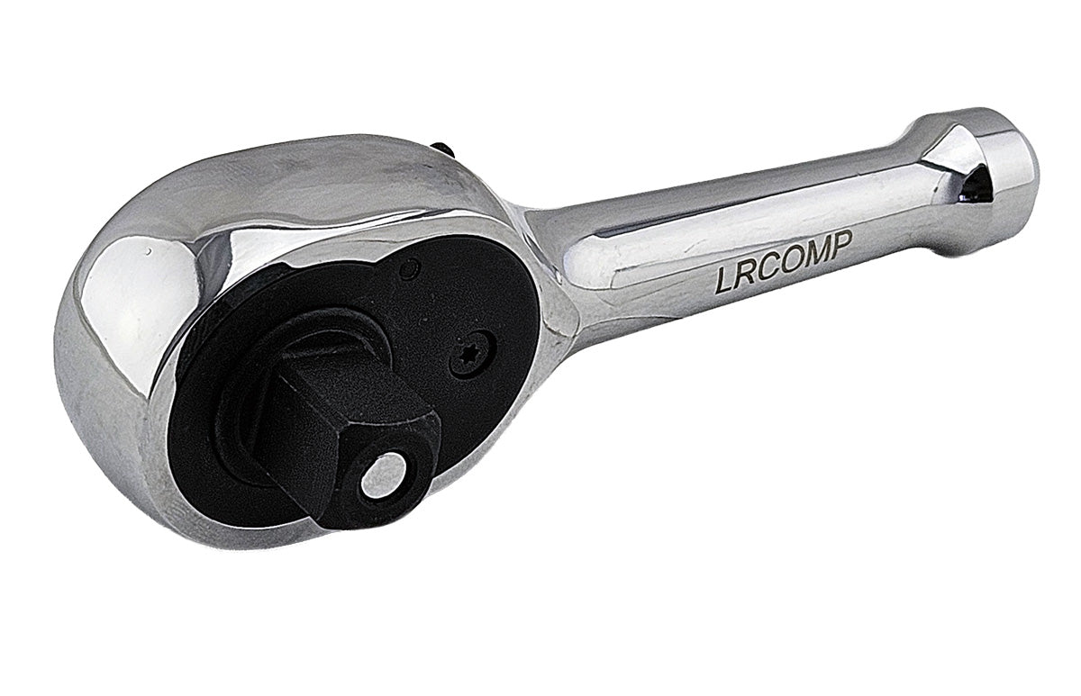 Britool Hallmark LRCOMP 1/2 inch drive stubby compact pear head ratchet 130mm long with 48 tooth mechanism and push button socket release.  Updated V2 version.