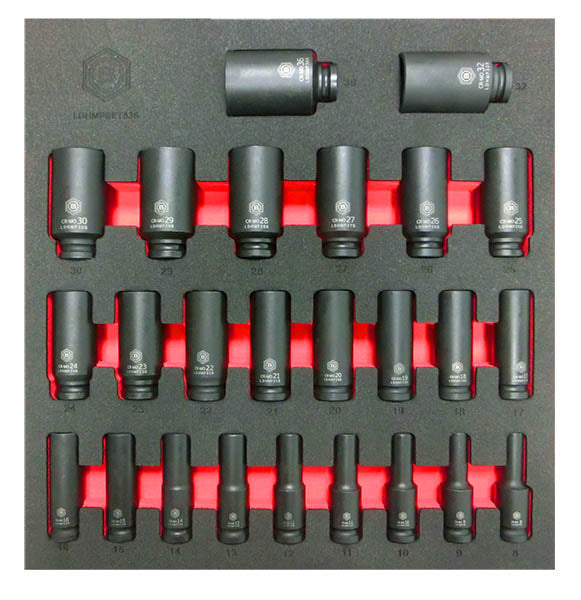 Britool Hallmark 1/2" drive deep impact socket set, hexagon profile from 8-36mm