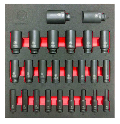 Britool Hallmark 1/2" drive deep impact socket set, hexagon profile from 8-36mm