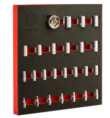 Britool Hallmark V3 1/2 inch drive 6 point standard depth hand socket set 8mm to 36mm.  Made from Chrome Vanadium and supplied in EVA tool control foam for ease of storage.