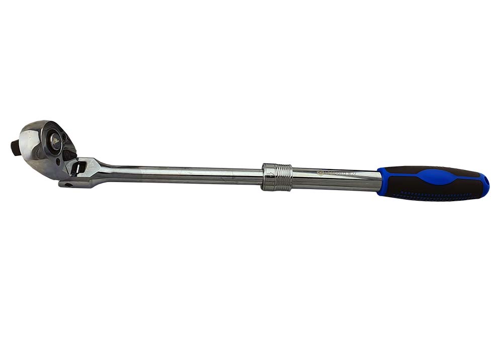 Britool Hallmark 1/2" drive flexi head extending ratchet with blue and black handle.