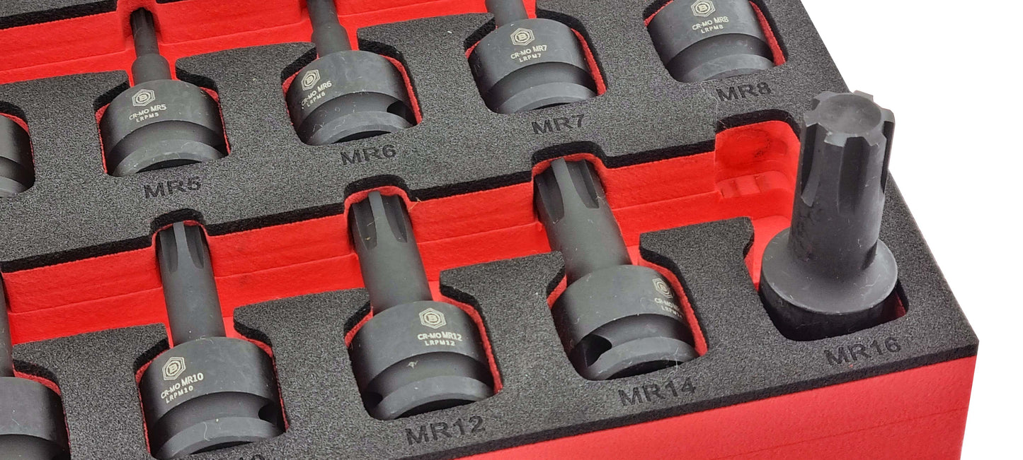 Close up image of Britool Hallmark Ribe profile impact bit socket set.  1/2" drive and suitable for air and pneumatic power tools.