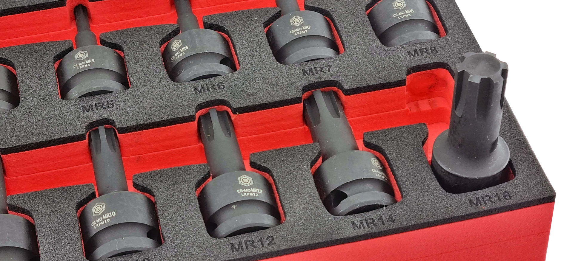 Close up image of Britool Hallmark Ribe profile impact bit socket set.  1/2" drive and suitable for air and pneumatic power tools.