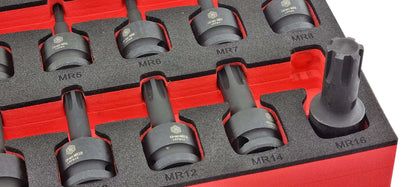Close up image of Britool Hallmark Ribe profile impact bit socket set.  1/2" drive and suitable for air and pneumatic power tools.