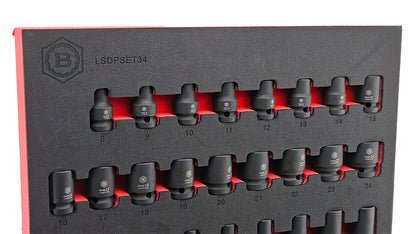 Britool Hallmark 34 piece impact socket set 1/2 drive, showing standard depth sockets from set.