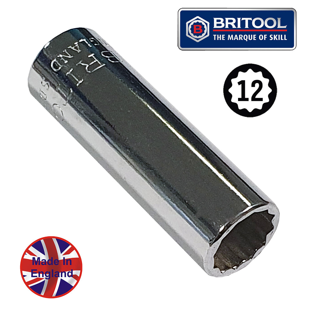 Britool England 1/4" Drive chrome 12pt Deep AF Imperial Socket