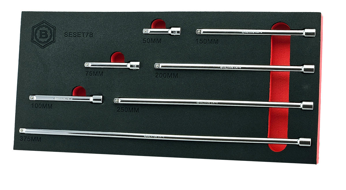 Britool Hallmark 1/4" drive extension bar set in tool control foam, 7pc