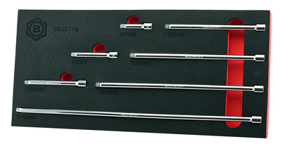 Britool Hallmark 1/4" drive extension bar set in tool control foam, 7pc