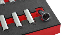 Britool Hallmark 1/4" drive 12 point design chrome sockets from set, close up image to show bi-hexagon design.