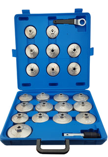 Britool Hallmark HMAOF21 21 piece aluminium oil filter cap wrench set 64mm to 101mm with 1/2 inch drive and blow moulded storage case