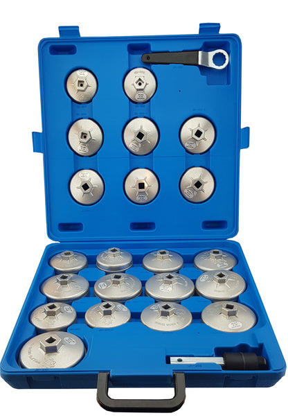 Britool Hallmark HMAOF21 21 piece aluminium oil filter cap wrench set 64mm to 101mm with 1/2 inch drive and blow moulded storage case