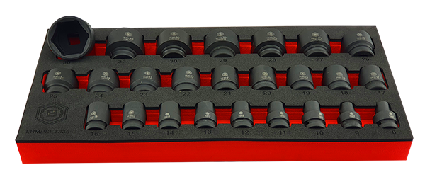 Britool Hallmark 25pc 1/2" drive impact socket set in tool control foam