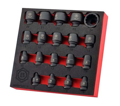 Britool Hallmark 3/8" drive bi-hex impact socket set in foam