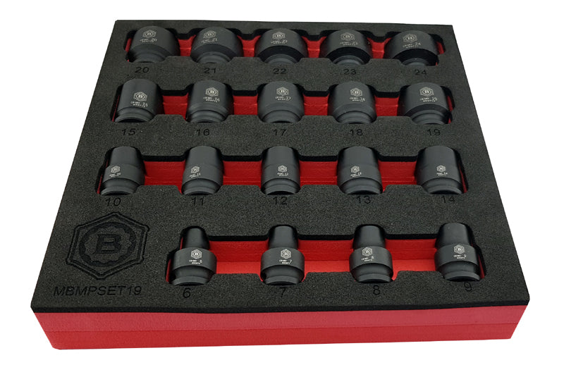 Britool Hallmark 3/8 drive 12 point impact sockets in tool control foam