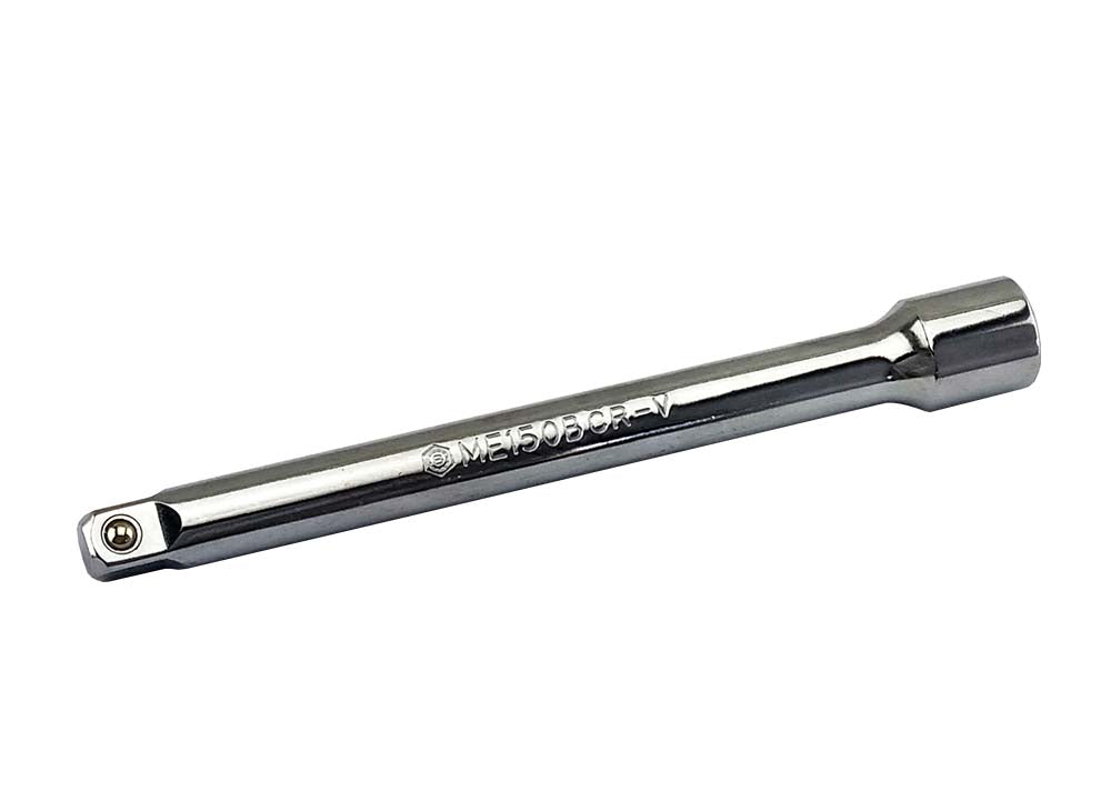 A 3/8 inch square drive extension bar, 150mm in length, with a ball retaining groove on each face, stamped with the part number and the Britool Hallmark brand logo.