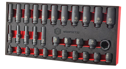 Britool Hallmark 32 piece impact socket set 7mm to 22mm