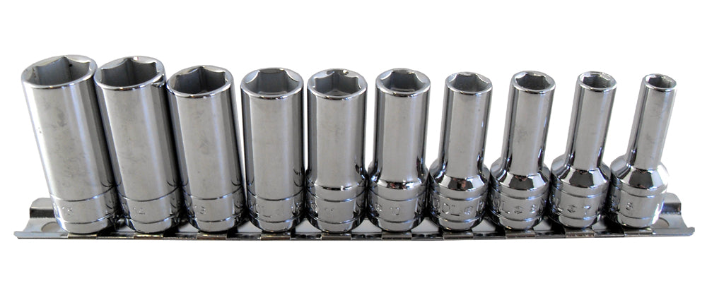 3/8" drive 10pc chrome semi deep metric socket set from Britool Hallmark range.