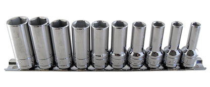 3/8" drive 10pc chrome semi deep metric socket set from Britool Hallmark range.