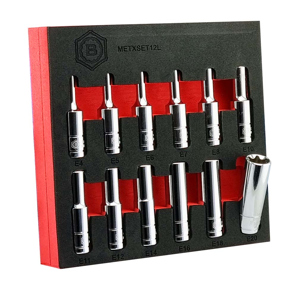 Britool Hallmark 12pc 3/8 drive deep E-Torx sockets E4-E20, supplied in tool control foam
