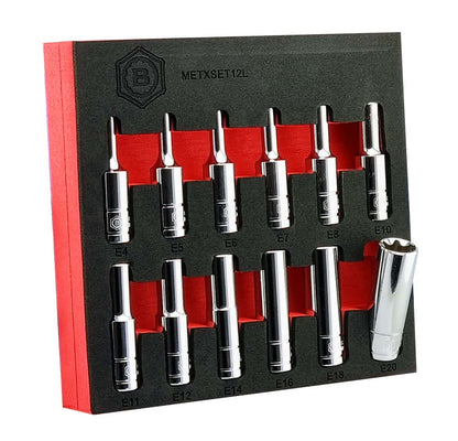 Britool Hallmark 12pc 3/8 drive deep E-Torx sockets E4-E20, supplied in tool control foam