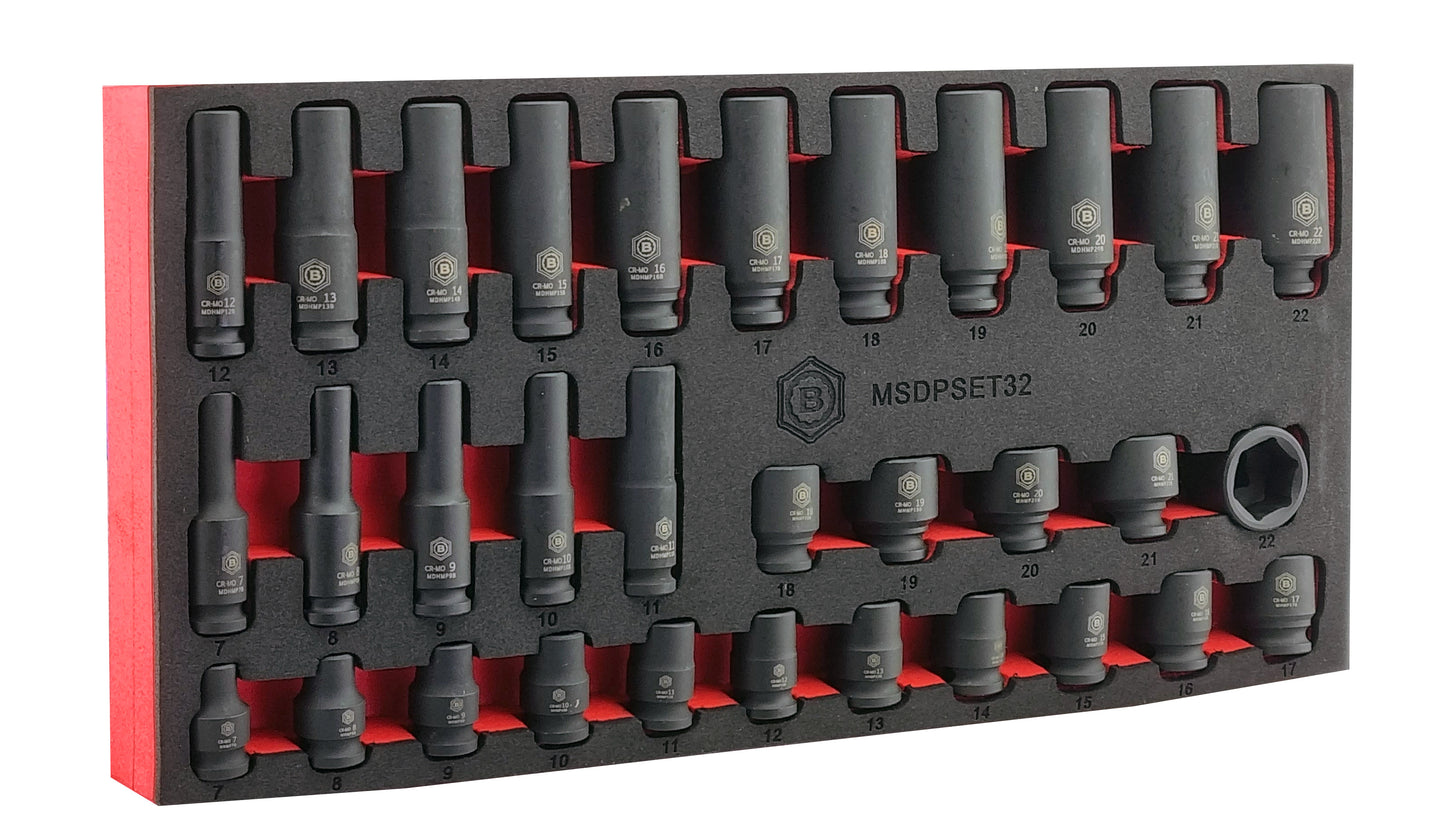 Standard and deep 3/8 drive impact sockets 7mm to 22mm from Britool Hallmark range