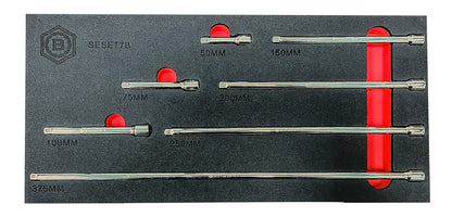 Britool Hallmark SESET7B set, 7pc fixed chrome extension bars, 50-375mm lengths.