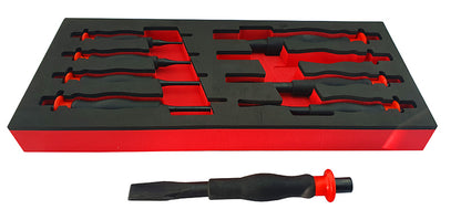 Britool Hallmark 8 piece heavy duty punch and chisel set with comfort grip handles and supplied in a tool control foam  tray.  