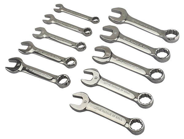 Britool Hallmark CXSMSET10, 10 piece stubby combi spanner set , 10-19mm