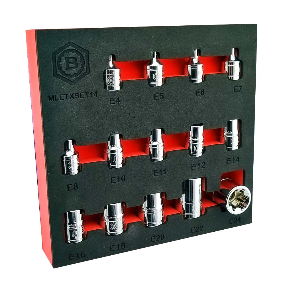 Britool Hallmark 14 piece female E Torx socket set covering sizes E4 - E24