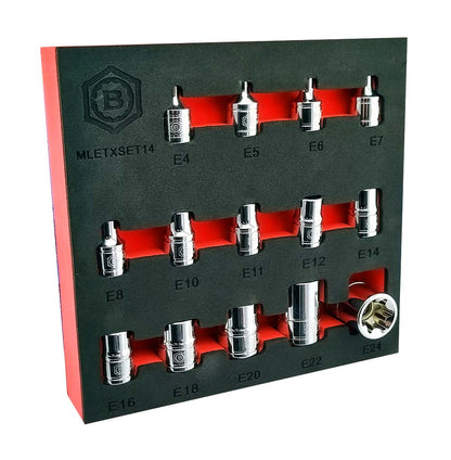 Britool Hallmark 14 piece female E Torx socket set covering sizes E4 - E24