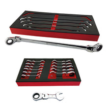 Twin pack of Britool Hallmark flexi ratchet spanner sets, contains 5pc double flexi ratchet set and 12pc stubby flexi ratchet wrench set.