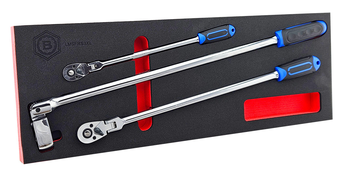 Britool Hallmark LMSFRS3XL extra long ratchet set with locking flex head design