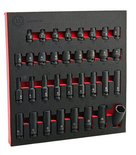 standard and deep sockets 8mm to 24mm foam tray