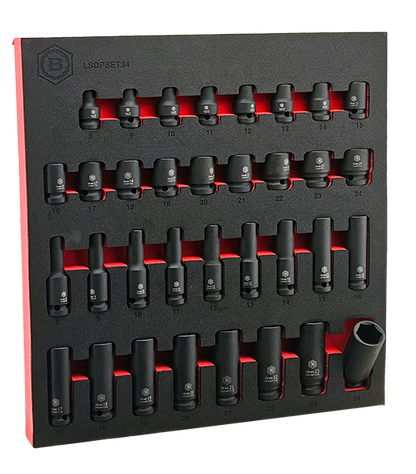 standard and deep sockets 8mm to 24mm foam tray