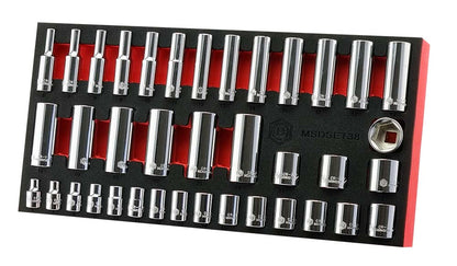 Britool Hallmark 38pc standard and deep chrome socket set in foam.
