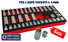 Britool Hallmark 3/8 drive socket set with standard and deep hexagon profile chrome sockets, on special offer