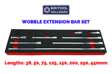 8pc Britool Hallmark 3/8" drive wobble extension bar set supplied in tool control foam
