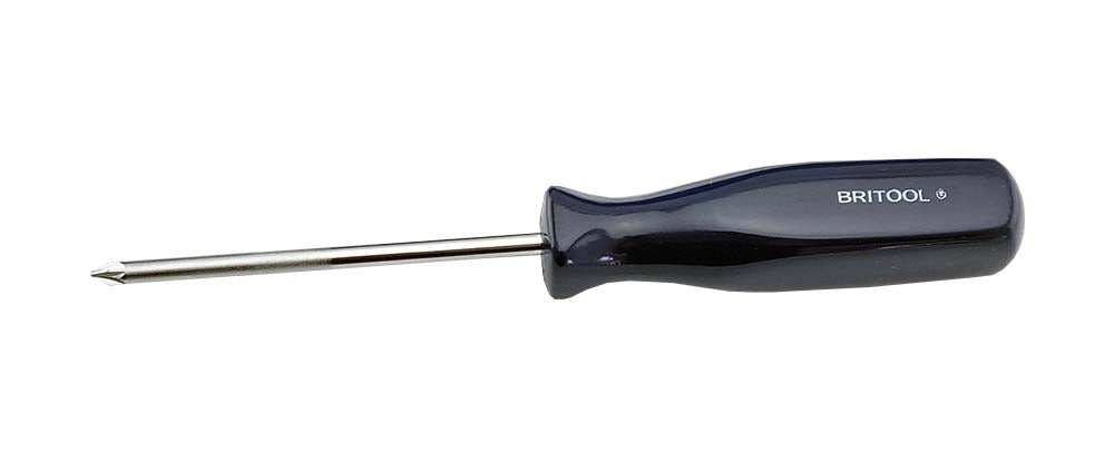 Britool Hallmark Pozi drive screwdriver size PZ0  x 75mm long with blue hard plastic handle.