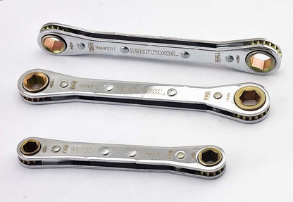 A set of three Britool Hallmark ratcheting box wrenches from 7 - 11mm.